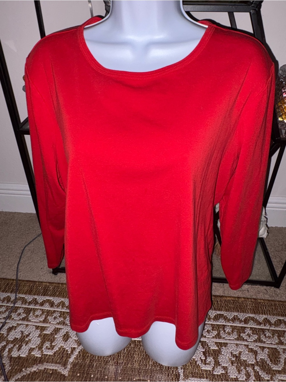 Lands End Shaped Fit womens long sleeve scoop neck tomato red t-shirt 2X/P READ